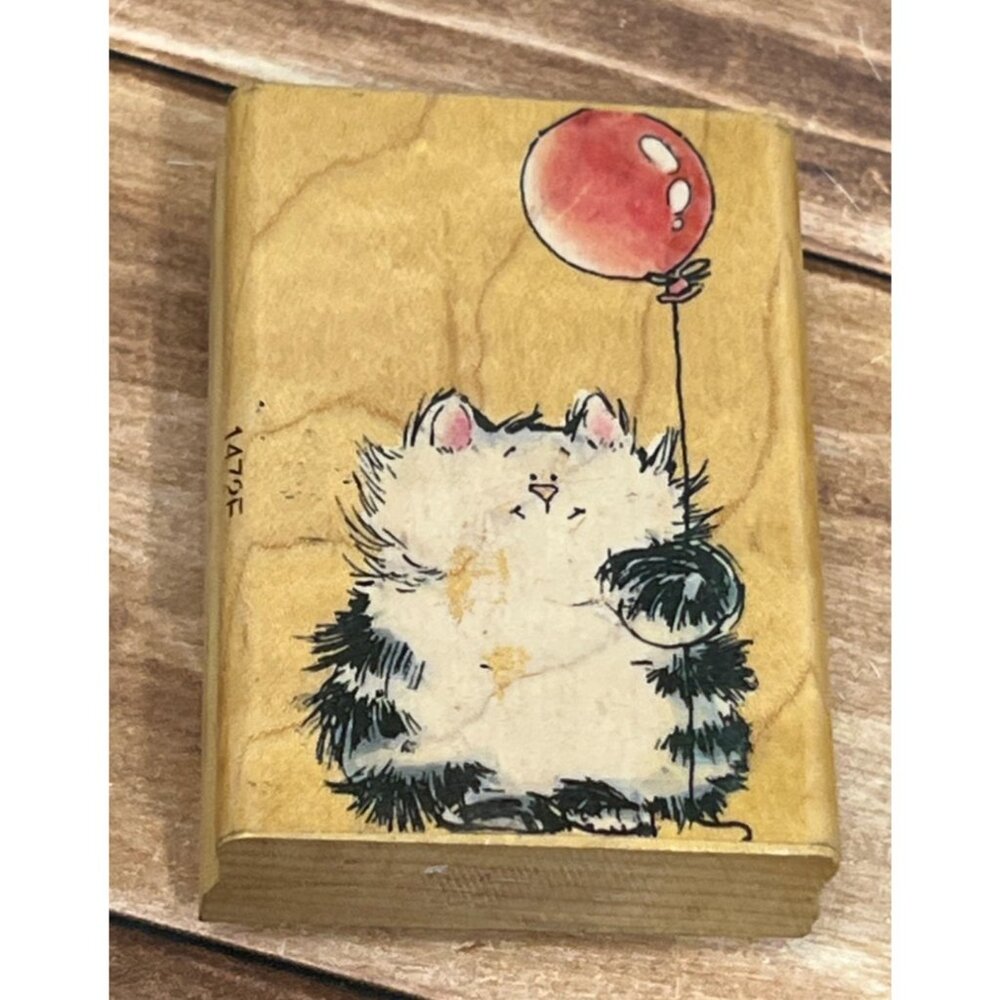 1999 PENNY BLACK 1472F CELEBRATING CAT & BALLOON RUBBER STAMP BY MARGARET SHERRY